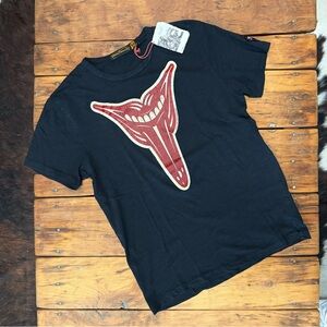 Johnson Motors “Rolling Stones mouth” Hamersveld art vintage slub moto tee. NWT